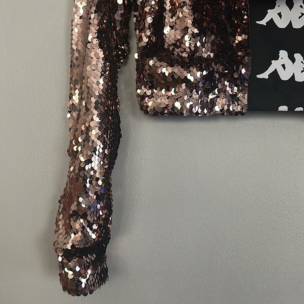 Faith Connexion women copper rose sequin zip hoodie crop jacket w/kappa design - Picture 10 of 12